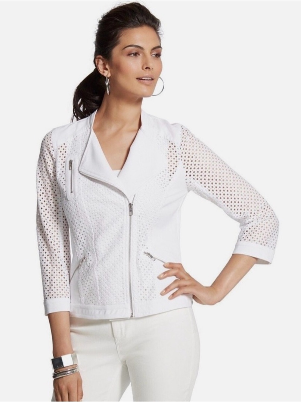 ⚪️Chicos Diamond Mesh Moto Jacket Optic White⚪️